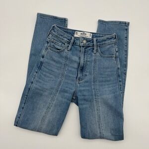 Hollister Curvy Ultra High-Rise Skinny Ankle Jeans Blue Front Seam Slit Hem 00L‎
